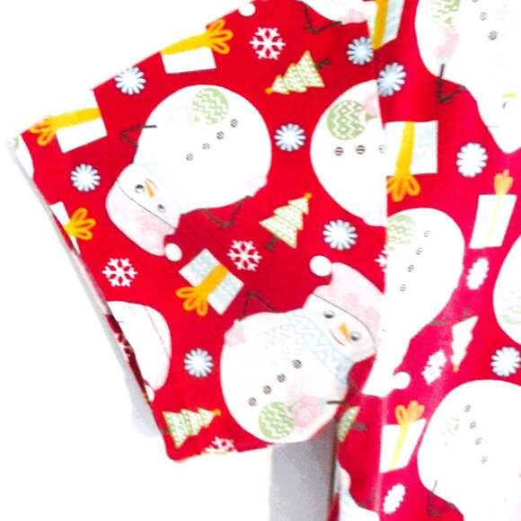 Christmas Snowman Print Peppermint Scrubs Top Red Festive Holiday V-Neck Pockets - Picture 4 of 6